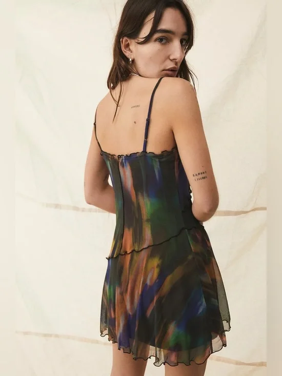 Urban Outfitters Moxie Multi Mesh Mini Slip Dress Tie Dye - Picture 5 of 9